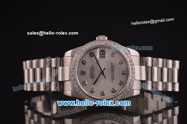 Rolex Datejust Asia 2813 Automatic Movement Steel Case/Strap with Silver Dial and Diamond Markers - ETA Coating - Click Image to Close